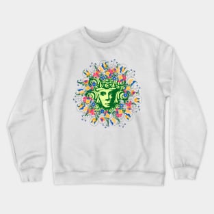 Green woman with large flowers Crewneck Sweatshirt